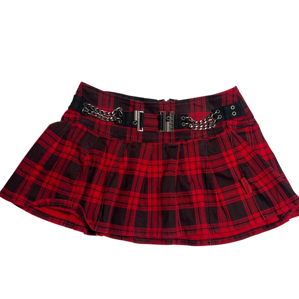 Tripp NYC Red Black Plaid Pleated Mini Skirt Chain Belt Punk Goth 108785P Mens L